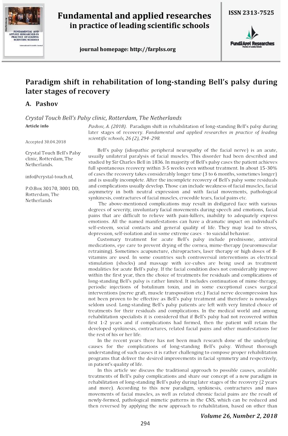 Scientific article on Bell's palsy